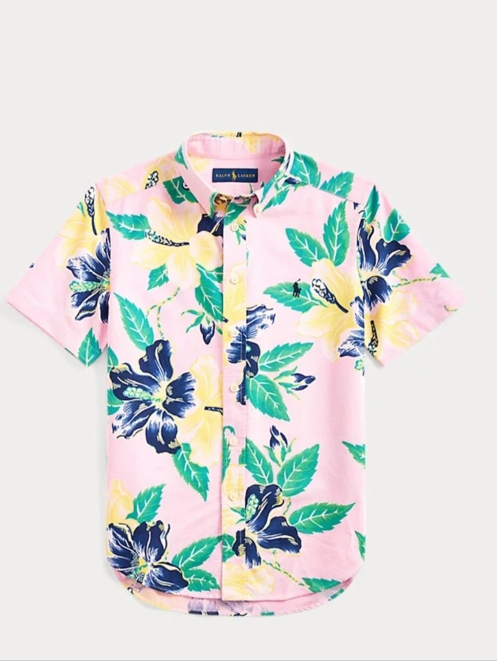 Boys Ralph Lauren Pink Floral Short-Sleeve Button-Up Shirt Sz 8